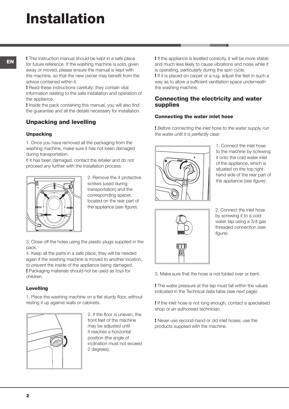Installation | Hotpoint Ariston Aqualtis AQ93F 29X User Manual | Page 2 / 60
