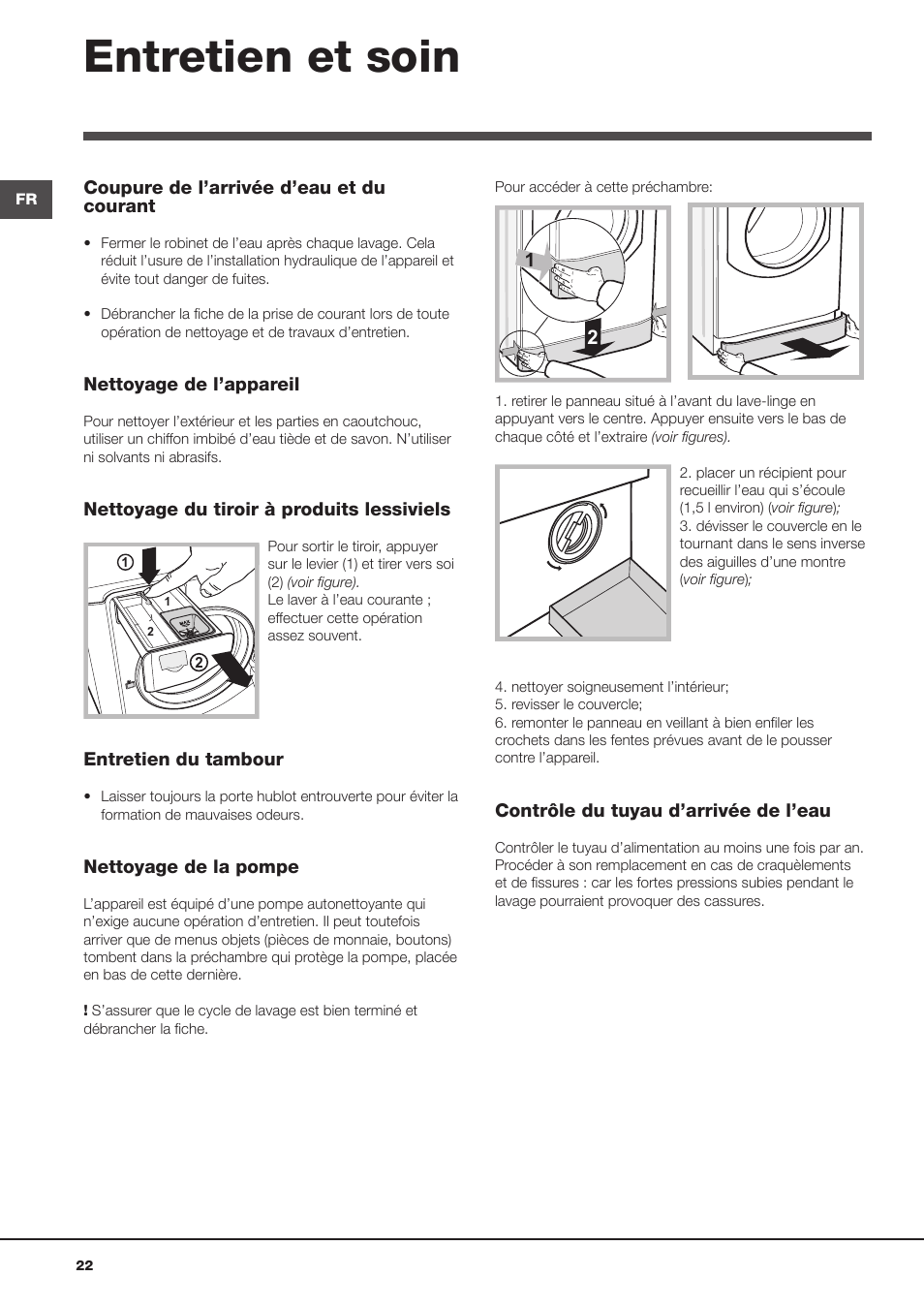 Entretien et soin | Hotpoint Ariston Aqualtis AQ93F 29X User Manual | Page 22 / 60