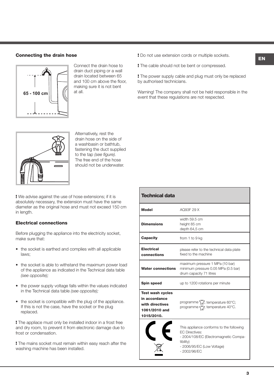 Hotpoint Ariston Aqualtis AQ93F 29X User Manual | Page 3 / 60