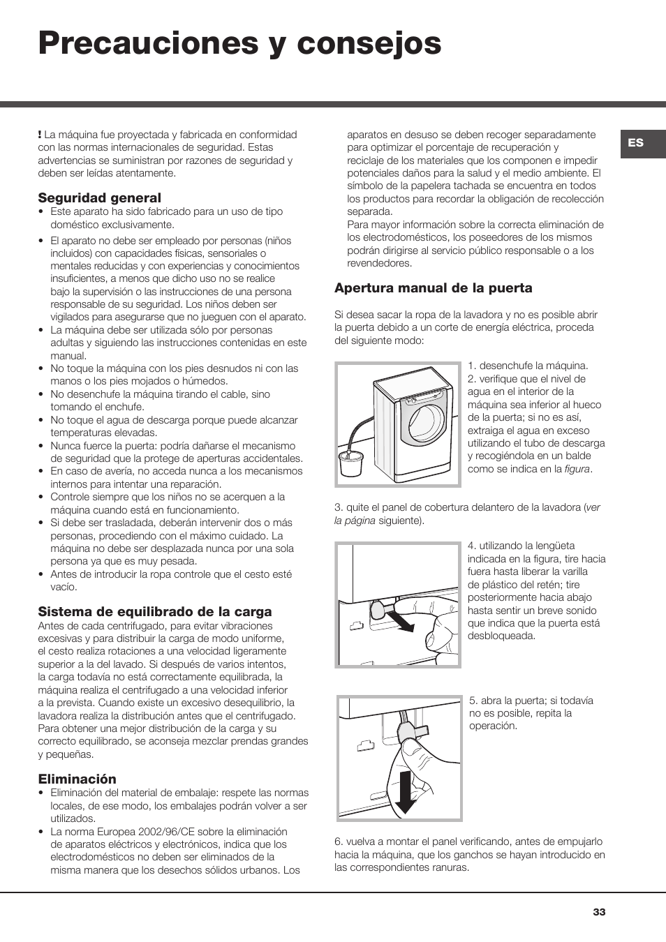 Precauciones y consejos | Hotpoint Ariston Aqualtis AQ93F 29X User Manual | Page 33 / 60