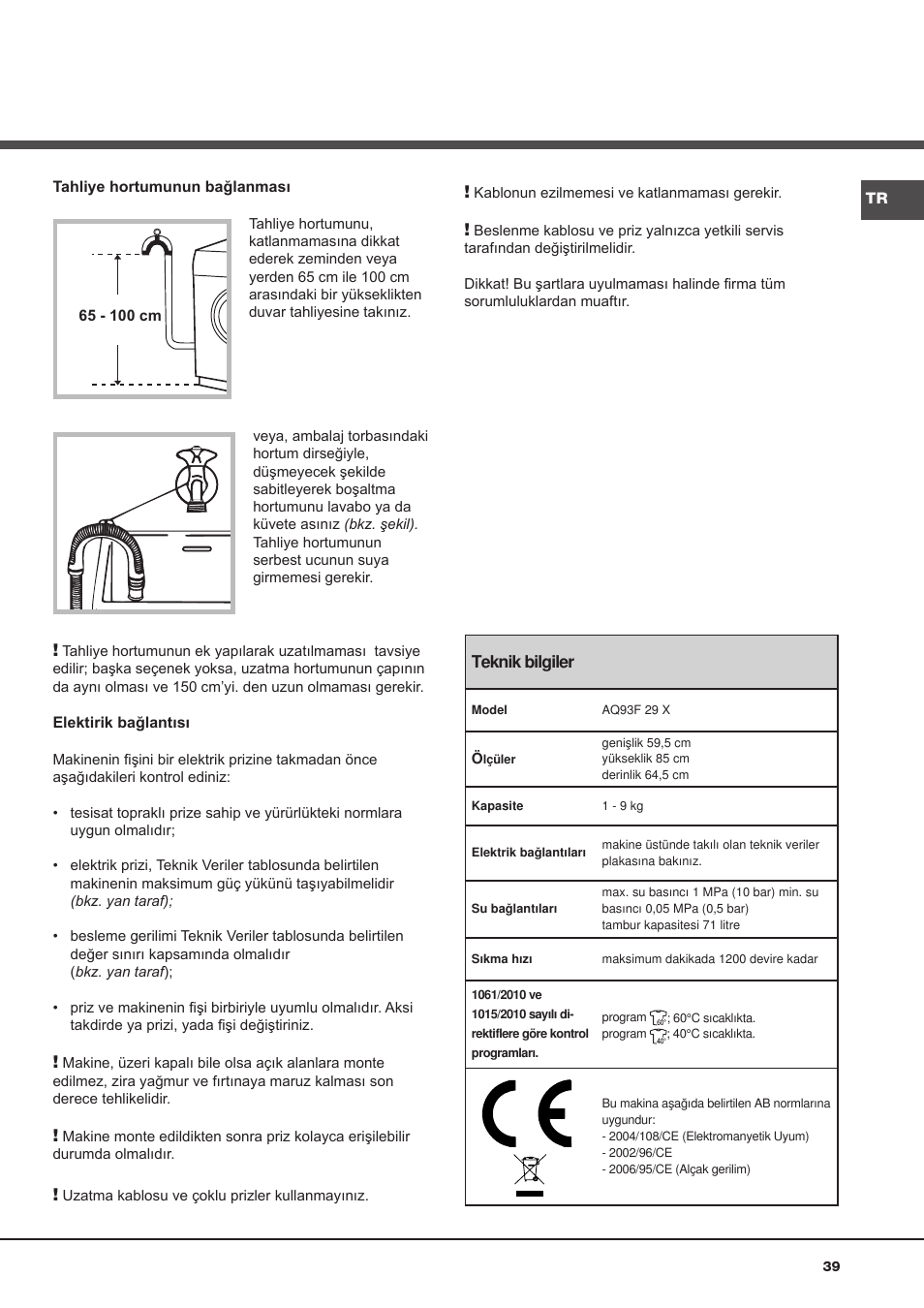 Hotpoint Ariston Aqualtis AQ93F 29X User Manual | Page 39 / 60