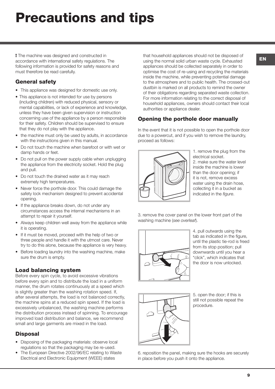 Precautions and tips | Hotpoint Ariston Aqualtis AQ93F 29X User Manual | Page 9 / 60
