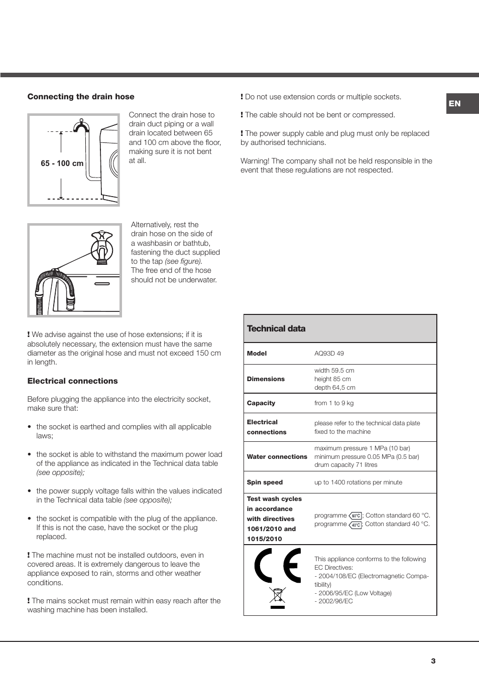 Hotpoint Ariston Aqualtis AQ93D 49 User Manual | Page 3 / 72