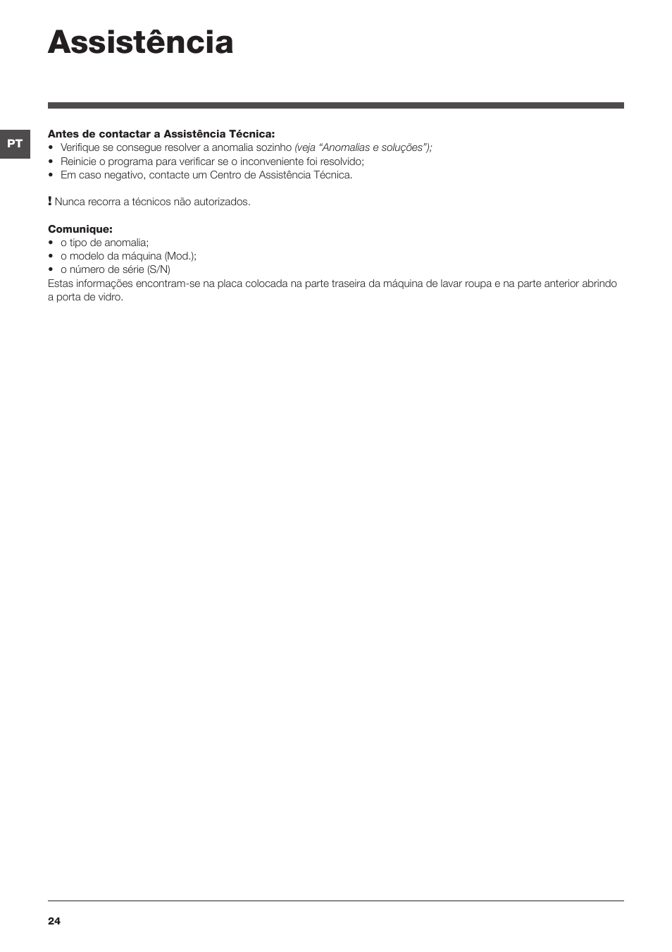 Assistência | Hotpoint Ariston WMG 722B User Manual | Page 24 / 72