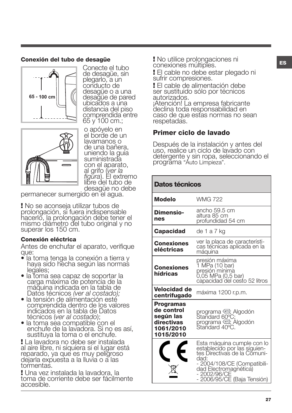 Hotpoint Ariston WMG 722B User Manual | Page 27 / 72