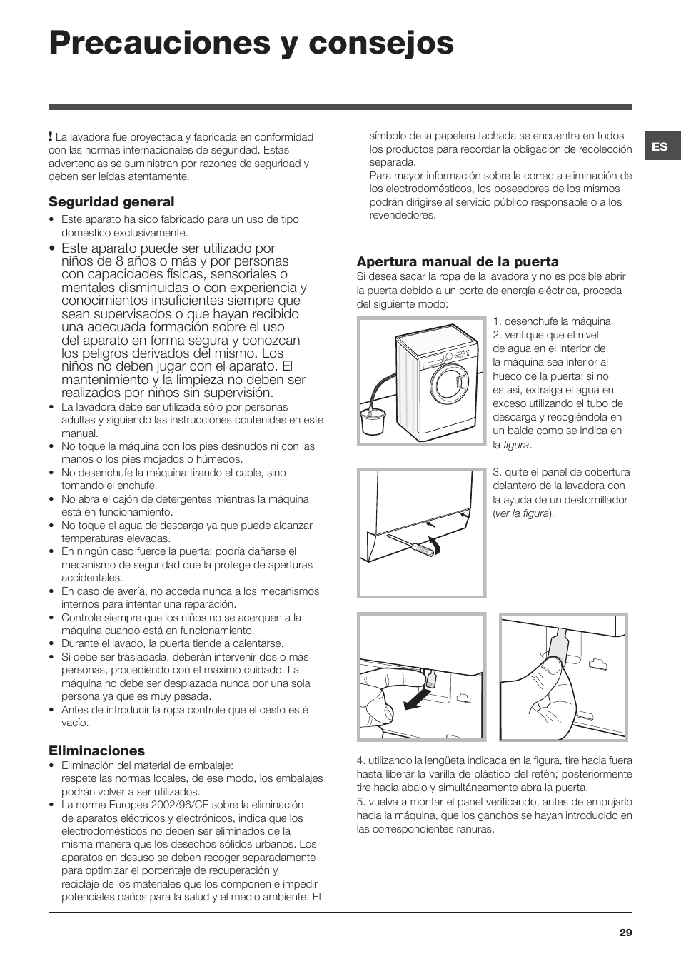 Precauciones y consejos | Hotpoint Ariston WMG 722B User Manual | Page 29 / 72