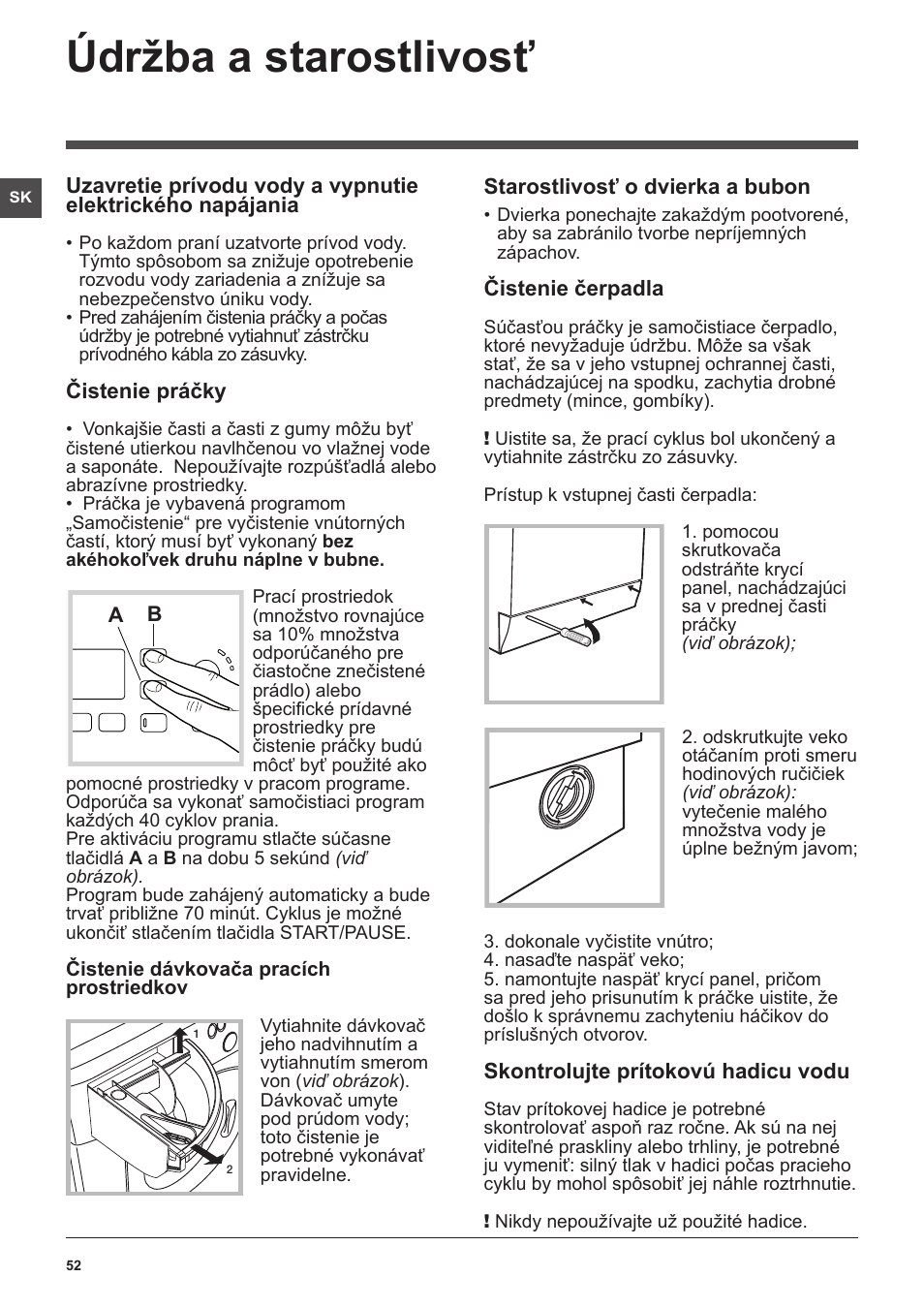 Údržba a starostlivosť | Hotpoint Ariston WMG 722B User Manual | Page 52 / 72