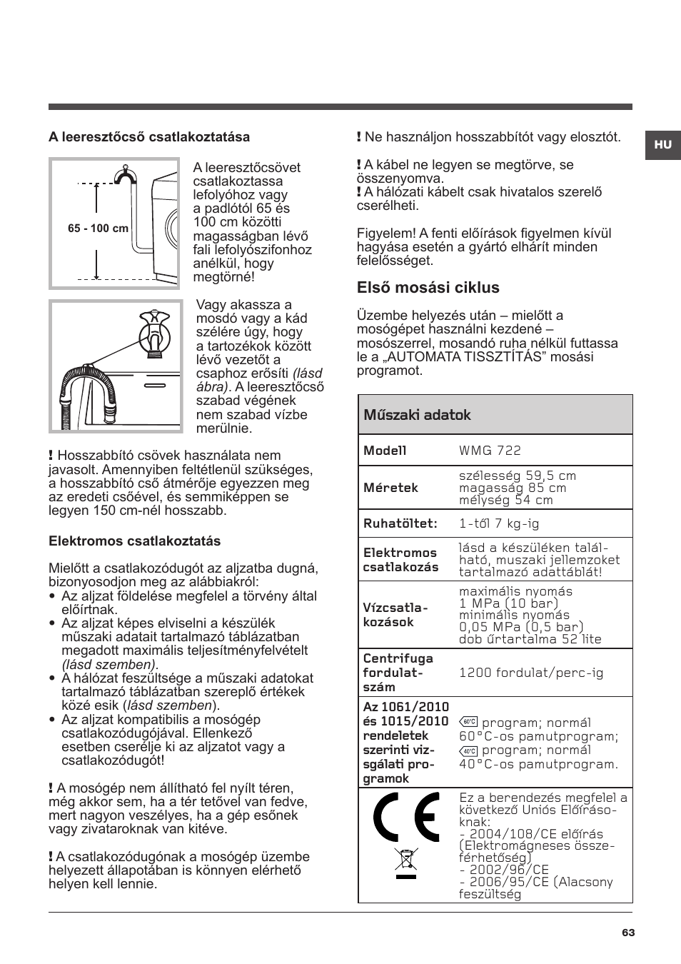 Hotpoint Ariston WMG 722B User Manual | Page 63 / 72