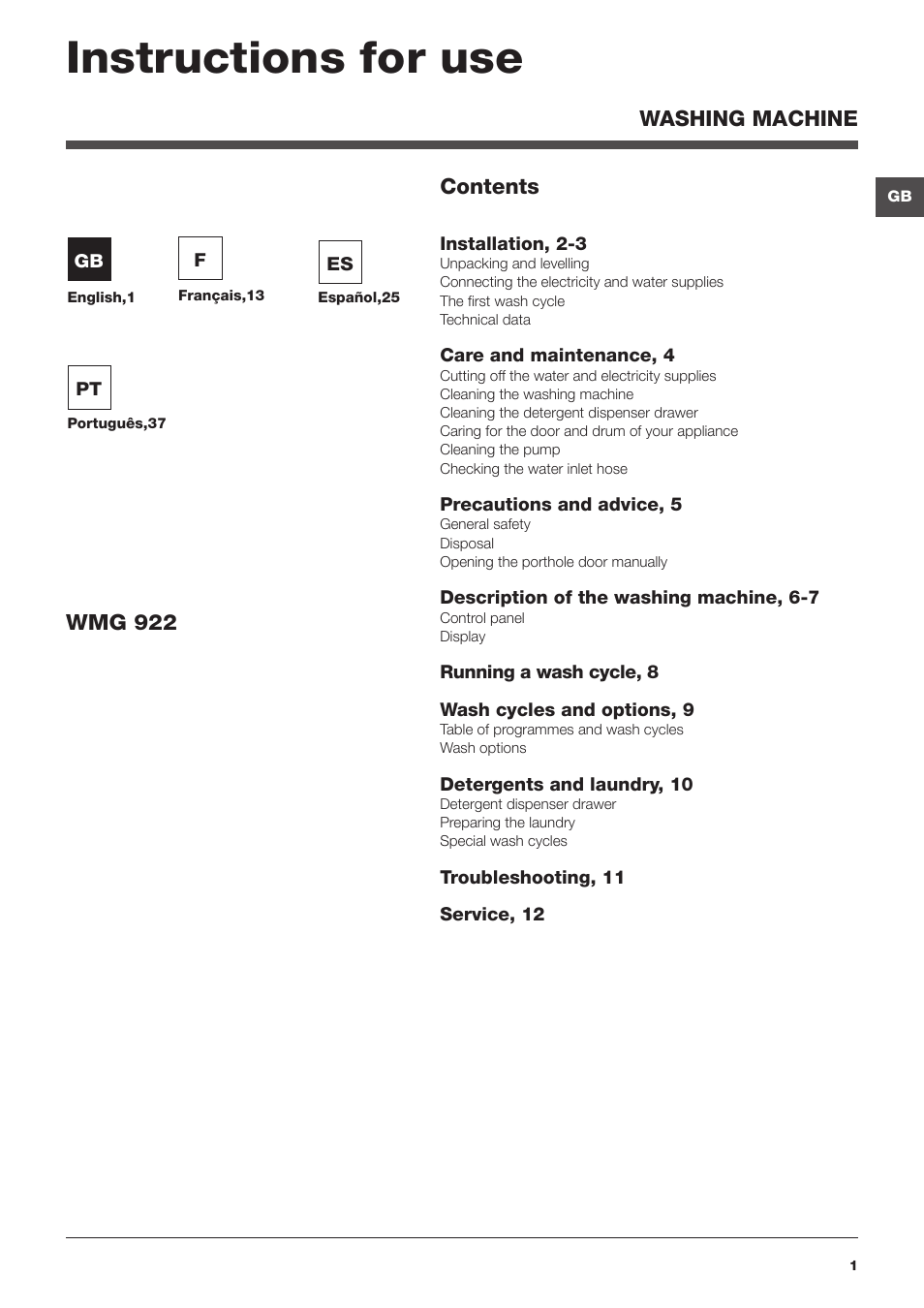 Hotpoint Ariston WMG 922X EU User Manual | 48 pages