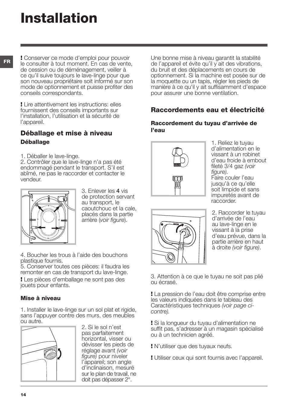 Installation | Hotpoint Ariston WMG 922X EU User Manual | Page 14 / 48
