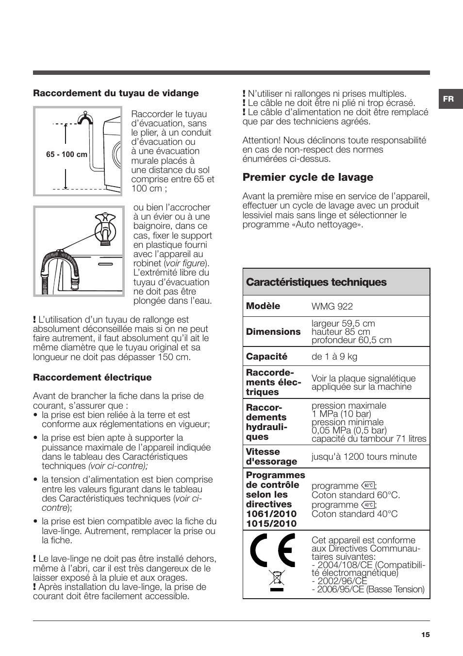 Hotpoint Ariston WMG 922X EU User Manual | Page 15 / 48