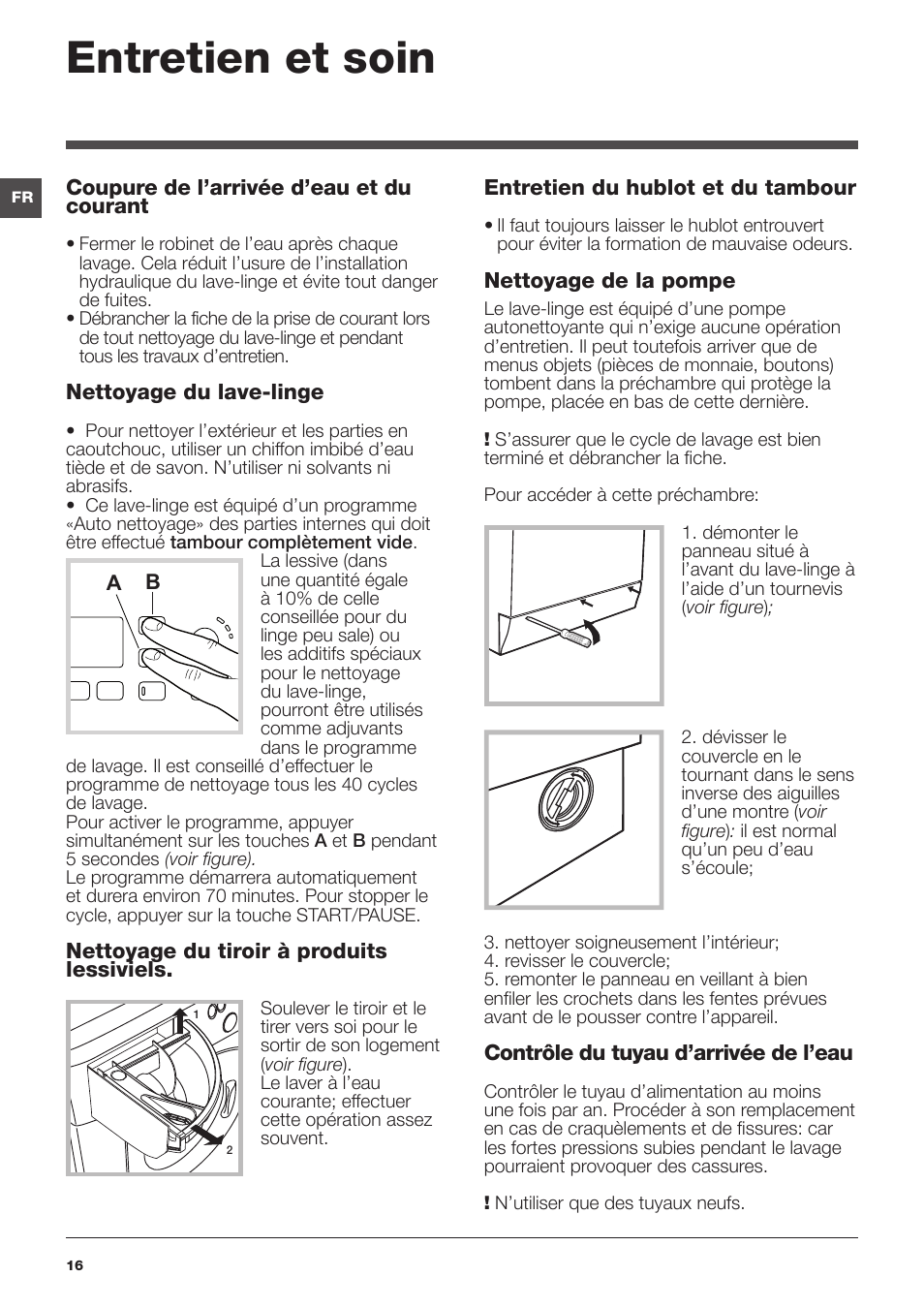 Entretien et soin | Hotpoint Ariston WMG 922X EU User Manual | Page 16 / 48