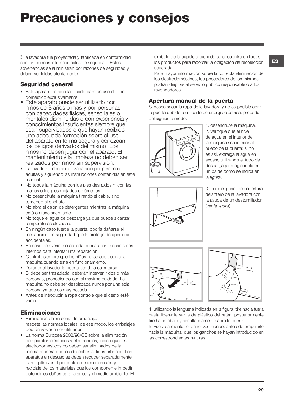 Precauciones y consejos | Hotpoint Ariston WMG 922X EU User Manual | Page 29 / 48