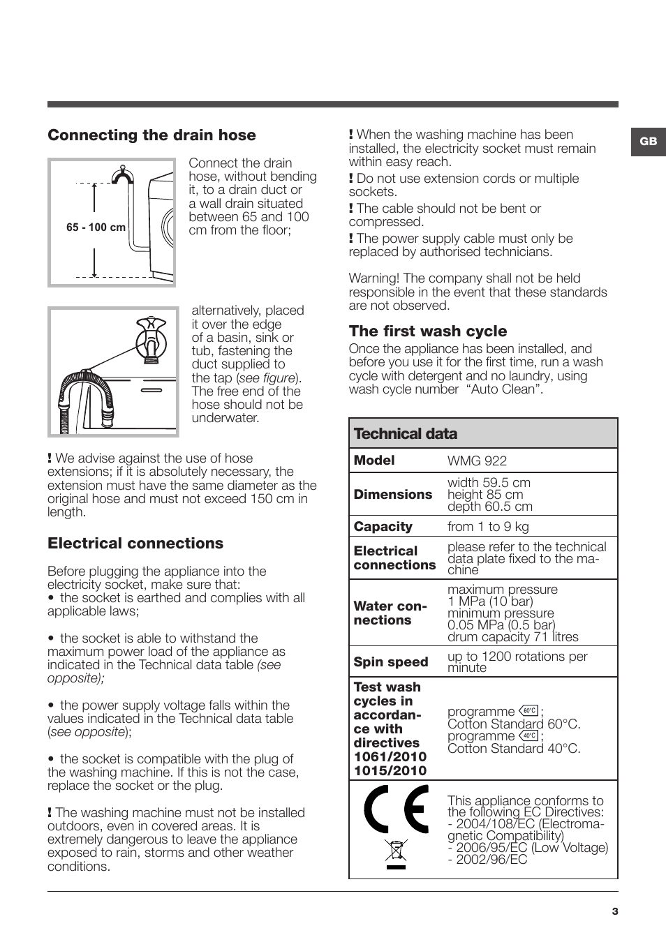 Hotpoint Ariston WMG 922X EU User Manual | Page 3 / 48