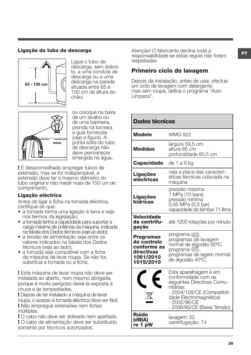 Hotpoint Ariston WMG 922X EU User Manual | Page 39 / 48