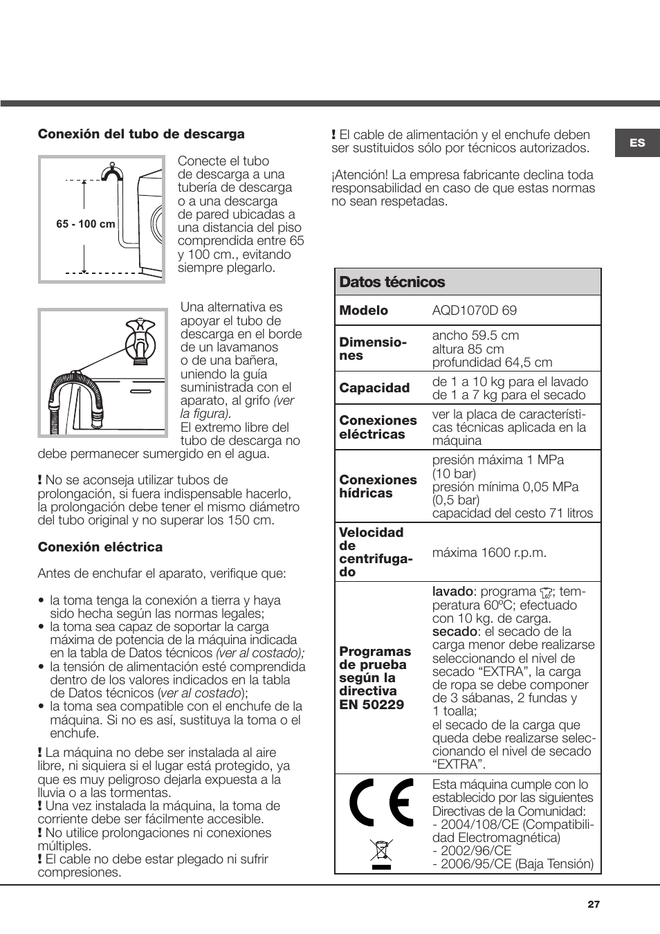 Hotpoint Ariston AQD1070D 69 User Manual | Page 27 / 60