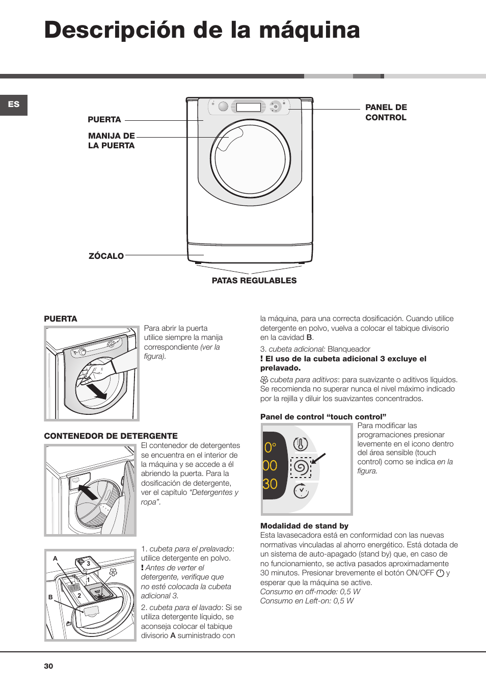Descripción de la máquina | Hotpoint Ariston AQD1070D 69 User Manual | Page 30 / 60