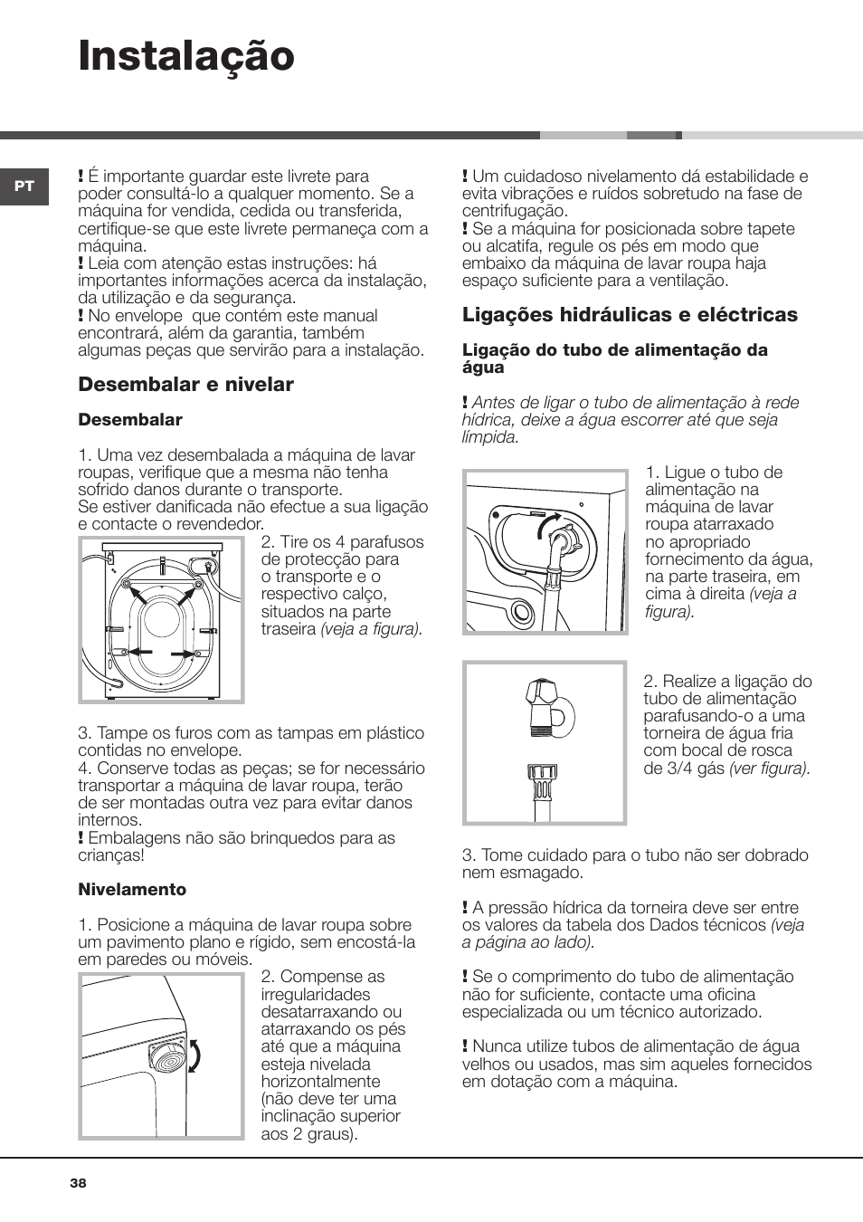 Instalação | Hotpoint Ariston AQD1070D 69 User Manual | Page 38 / 60