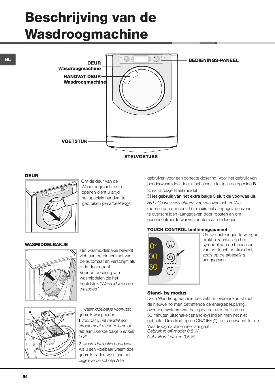 Beschrijving van de wasdroogmachine | Hotpoint Ariston AQD1070D 69 User Manual | Page 54 / 60