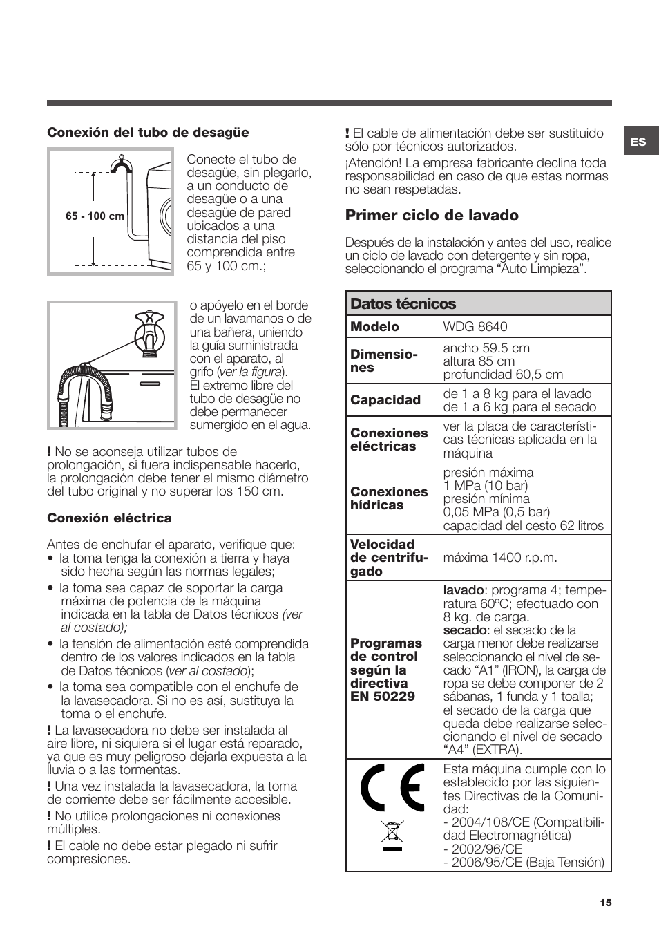 Hotpoint Ariston WDG 8640B EU User Manual | Page 15 / 84