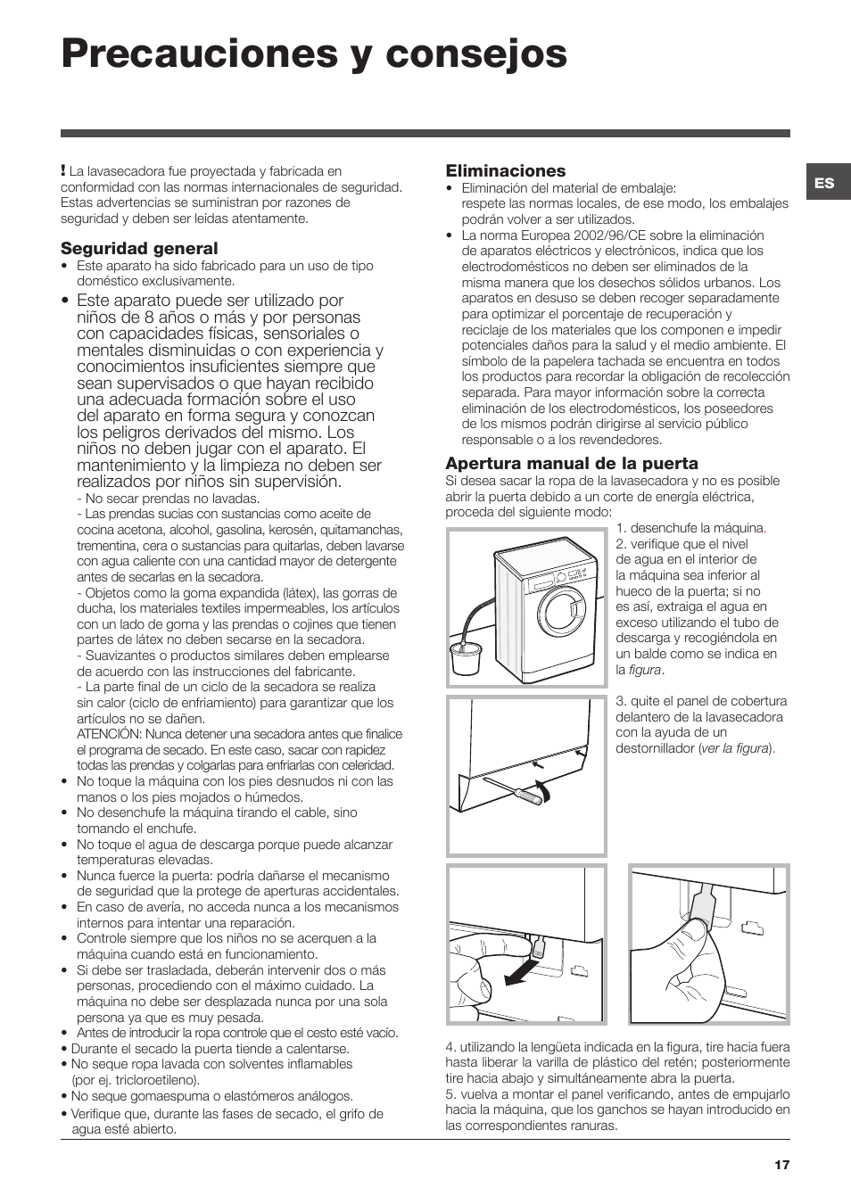 Precauciones y consejos | Hotpoint Ariston WDG 8640B EU User Manual | Page 17 / 84