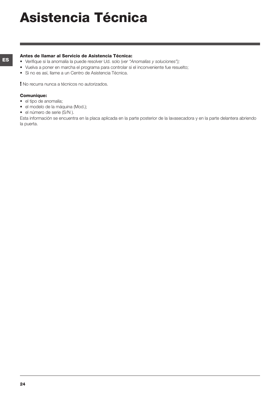 Asistencia técnica | Hotpoint Ariston WDG 8640B EU User Manual | Page 24 / 84