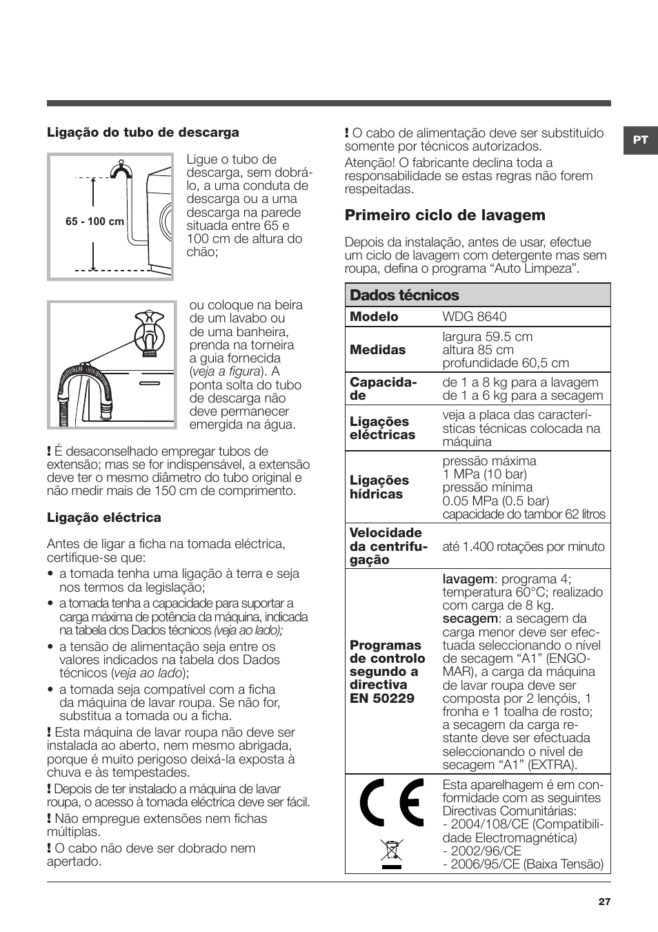 Hotpoint Ariston WDG 8640B EU User Manual | Page 27 / 84