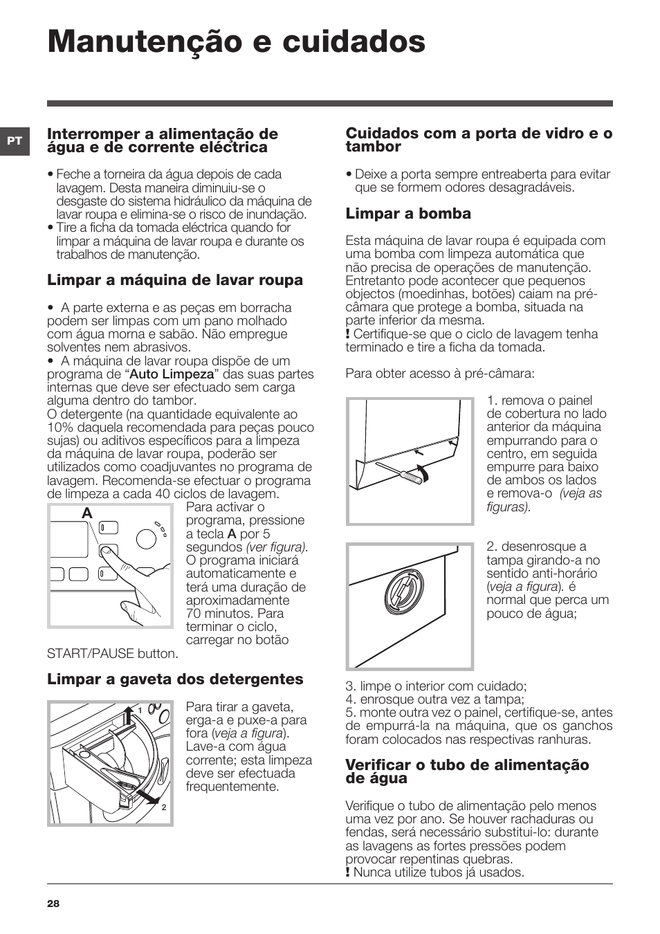 Manutenção e cuidados | Hotpoint Ariston WDG 8640B EU User Manual | Page 28 / 84