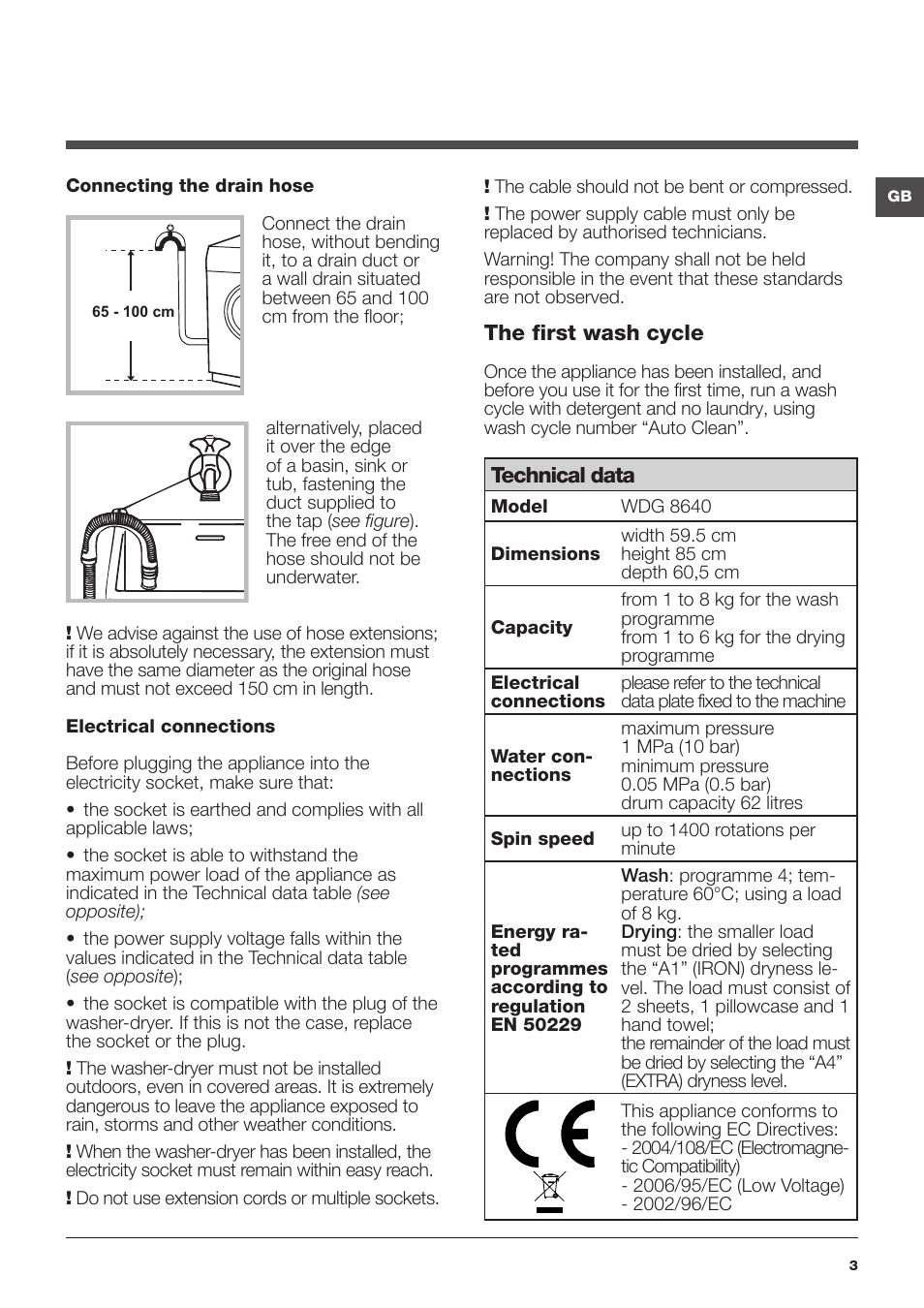 Hotpoint Ariston WDG 8640B EU User Manual | Page 3 / 84
