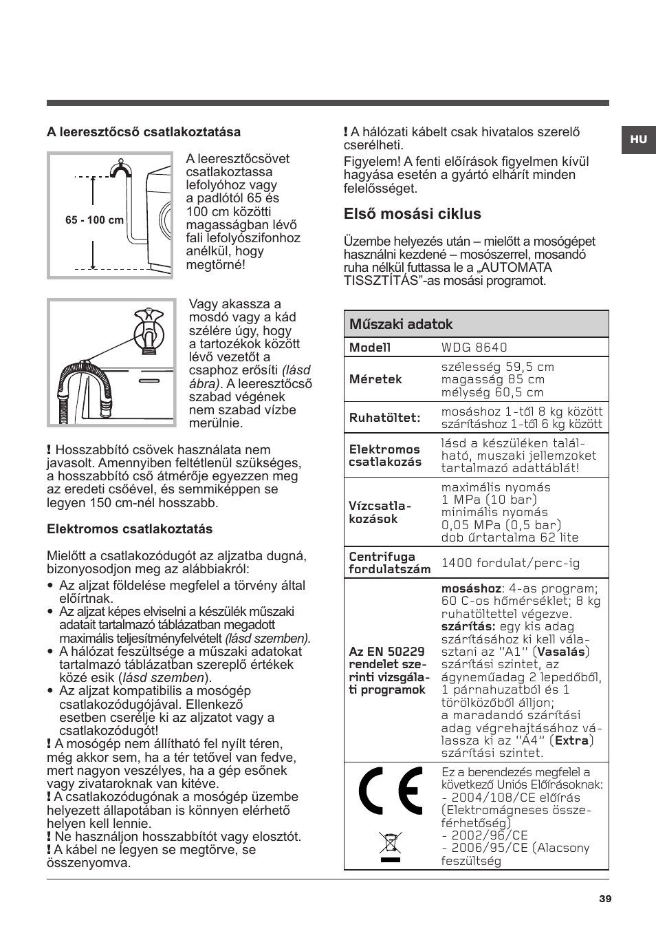 Hotpoint Ariston WDG 8640B EU User Manual | Page 39 / 84