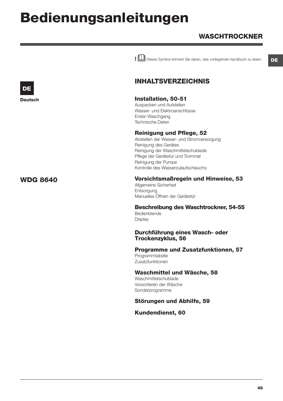 Hotpoint Ariston WDG 8640B EU User Manual | Page 49 / 84