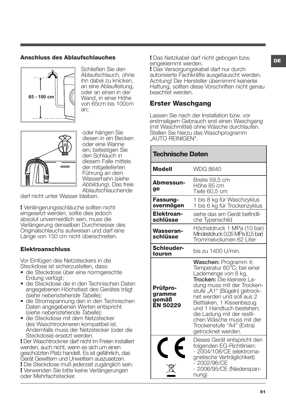 Hotpoint Ariston WDG 8640B EU User Manual | Page 51 / 84