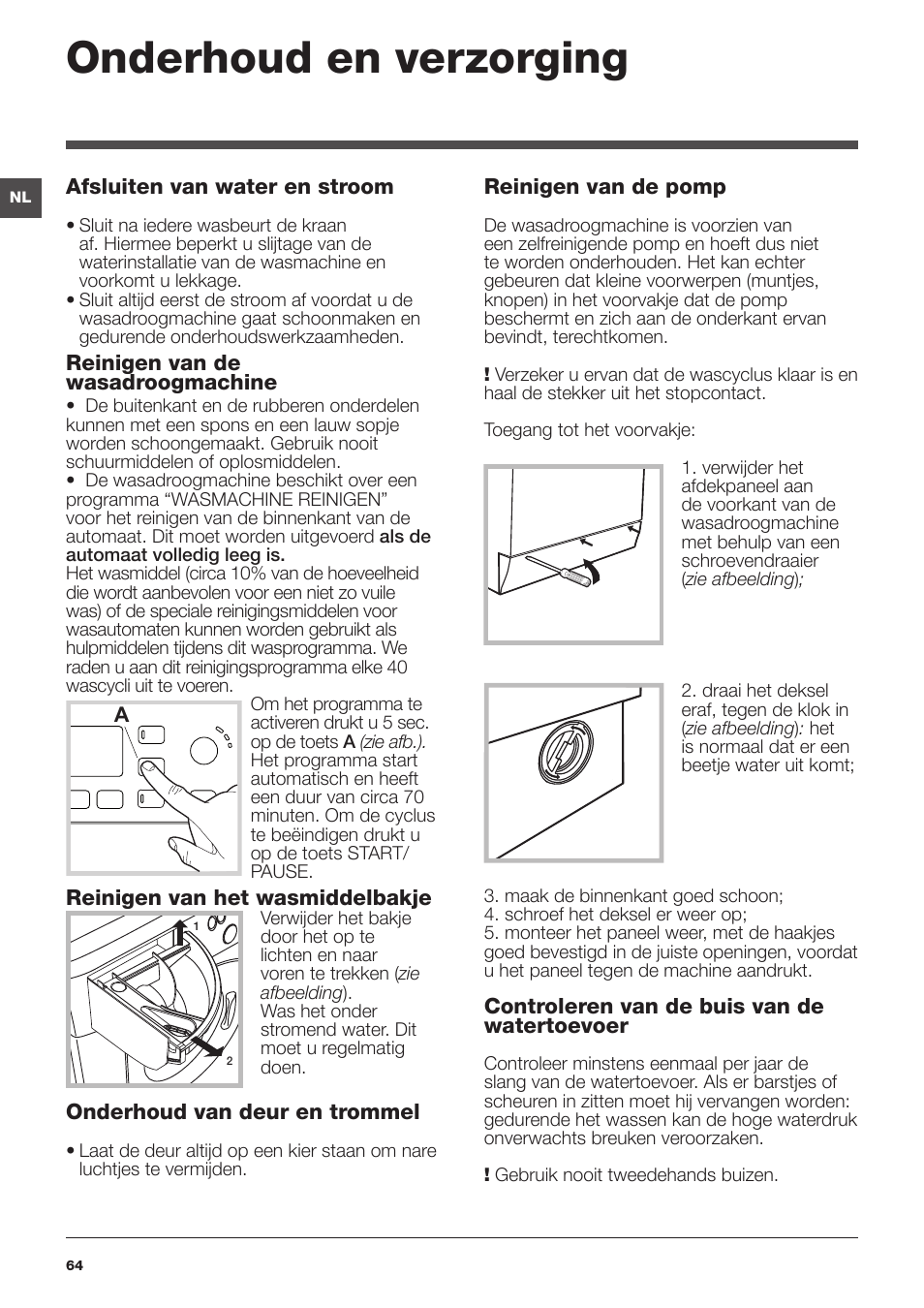 Onderhoud en verzorging | Hotpoint Ariston WDG 8640B EU User Manual | Page 64 / 84