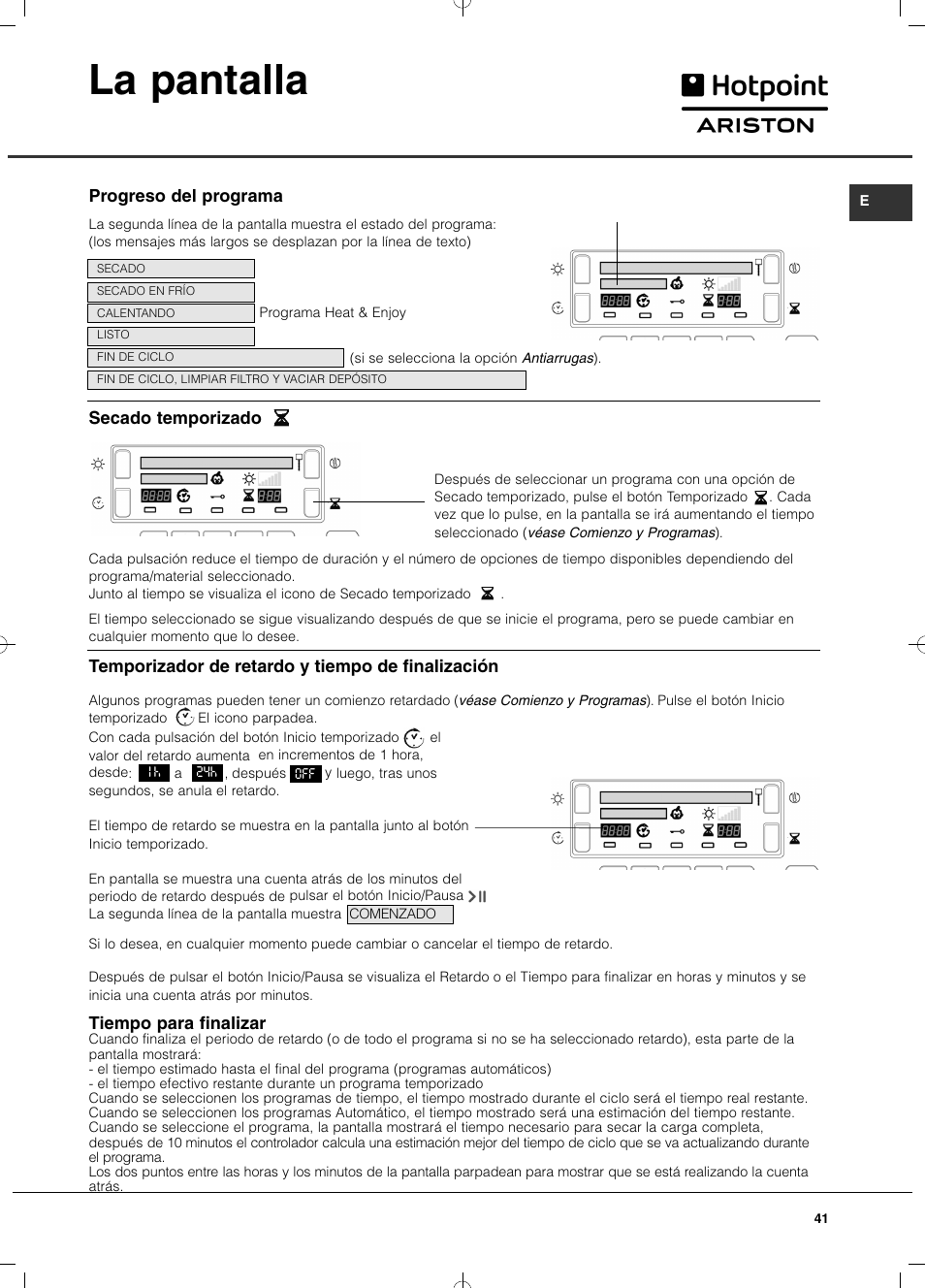 La pantalla | Hotpoint Ariston TCD 93B 6H-Z1 (EU) User Manual | Page 41 / 88