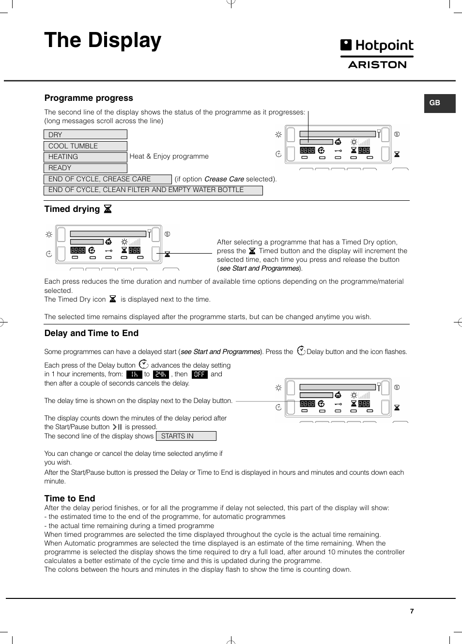 The display | Hotpoint Ariston TCD 93B 6H-Z1 (EU) User Manual | Page 7 / 88