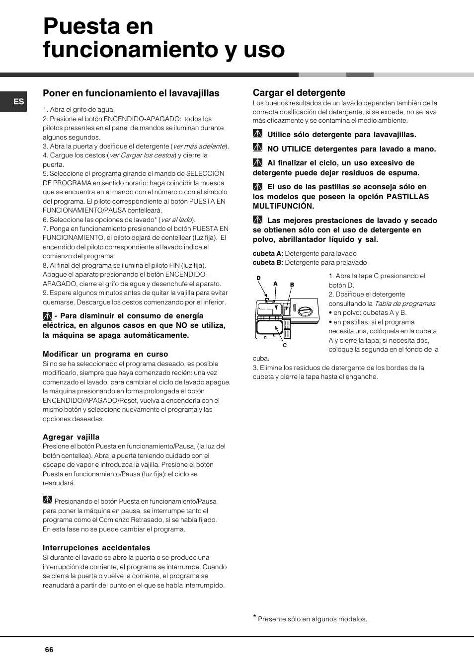 Puesta en funcionamiento y uso | Hotpoint Ariston LSF 723 EU-HA User Manual | Page 66 / 84