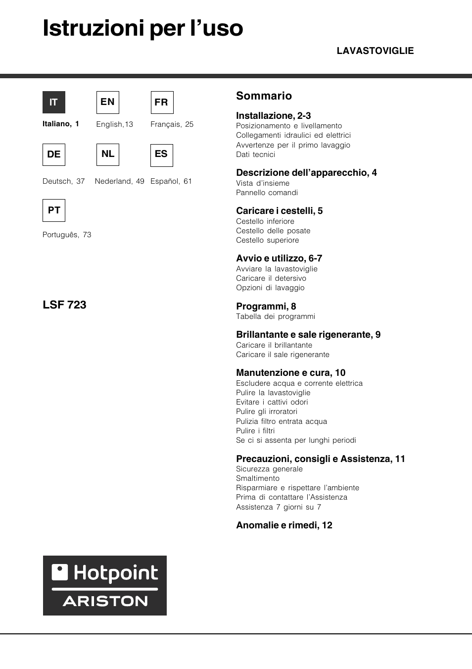 Hotpoint Ariston LSF 723 User Manual | 84 pages