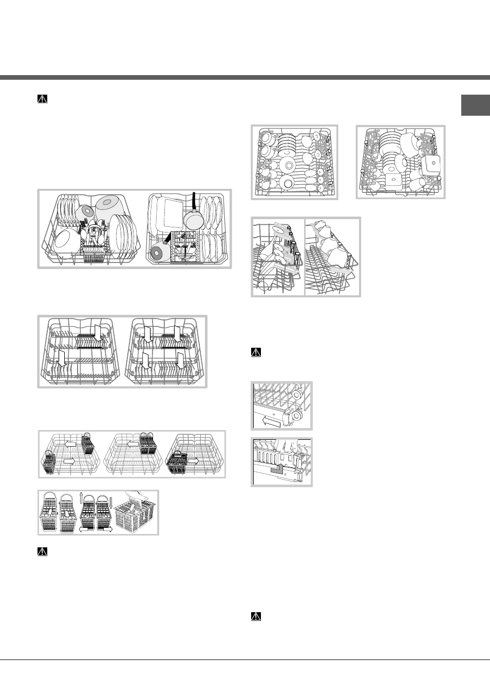 Charger les paniers, Panier inférieur et panier à couverts, Panier supérieur | Hotpoint Ariston LFFA+ 8M14 User Manual | Page 17 / 84