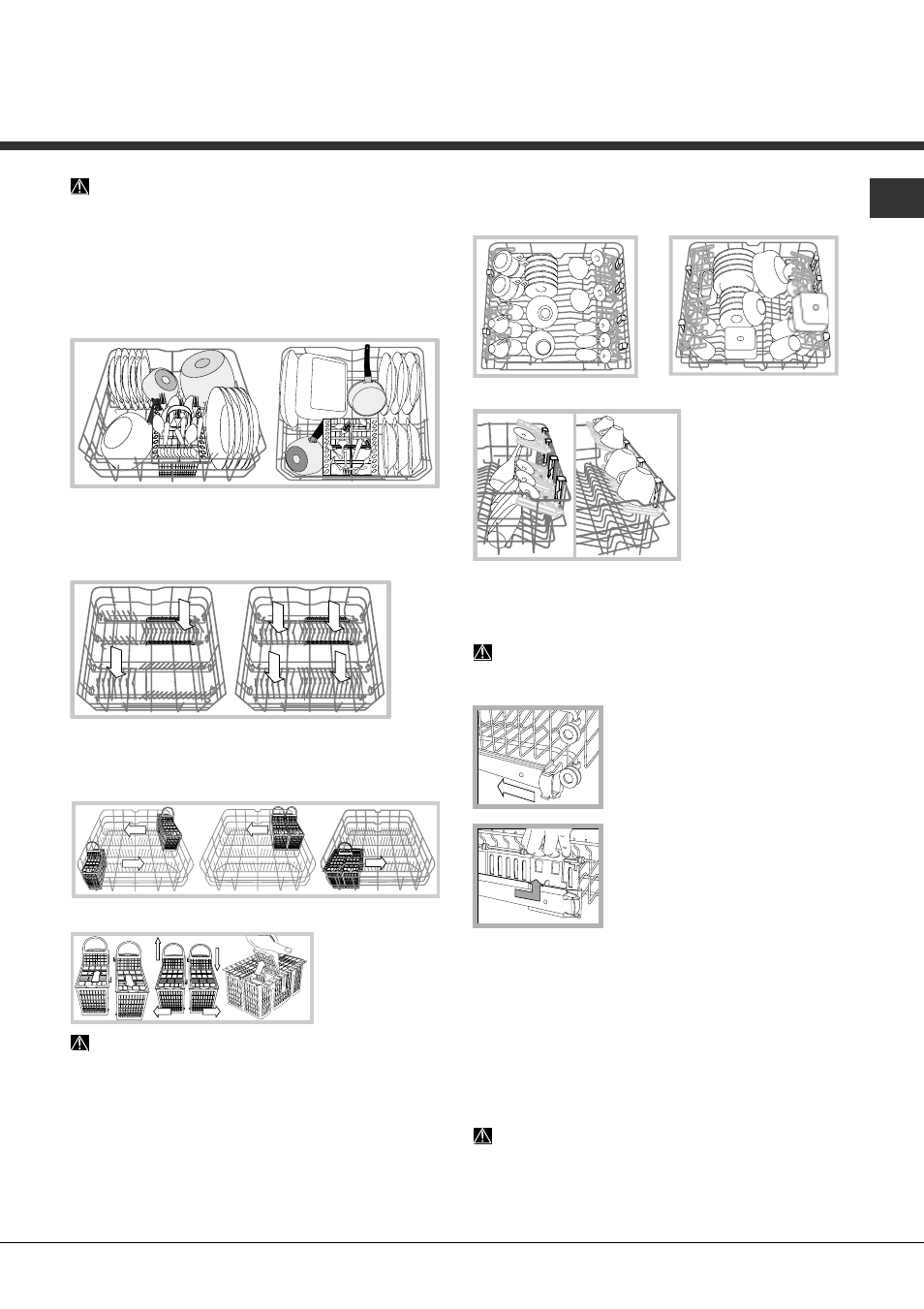 Het laden van de rekken, Onderrek en bestekkorf, Bovenrek | Hotpoint Ariston LFFA+ 8M14 User Manual | Page 41 / 84