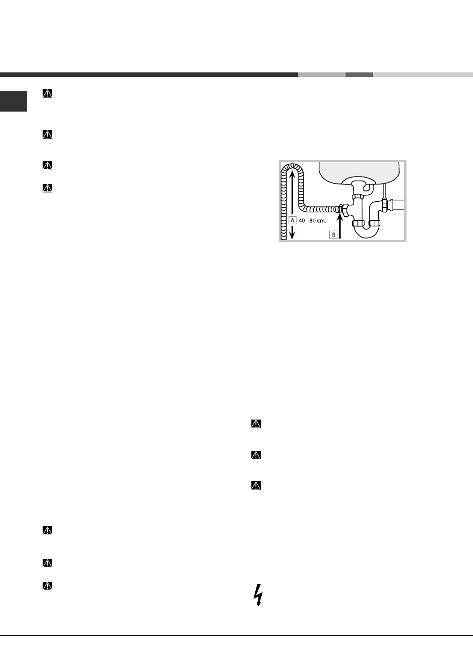 Installatie, Plaatsing en waterpas zetten, Hydraulische en elektrische aansluitingen | Hotpoint Ariston LDFA+ 12H14 User Manual | Page 38 / 84