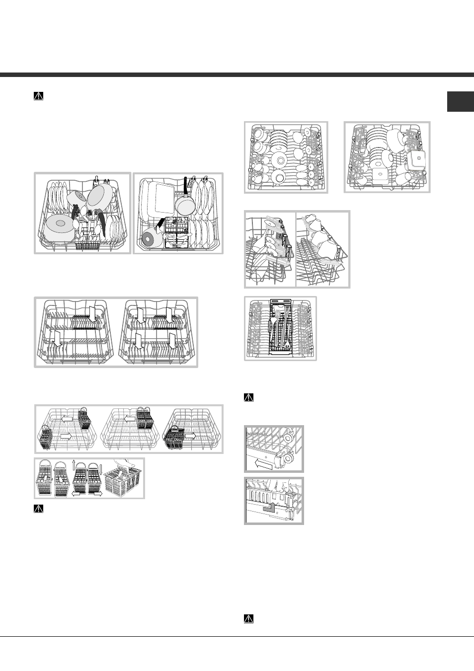 Het laden van de rekken, Onderrek en bestekkorf, Bovenrek | Hotpoint Ariston LDFA+ 12H14 User Manual | Page 41 / 84