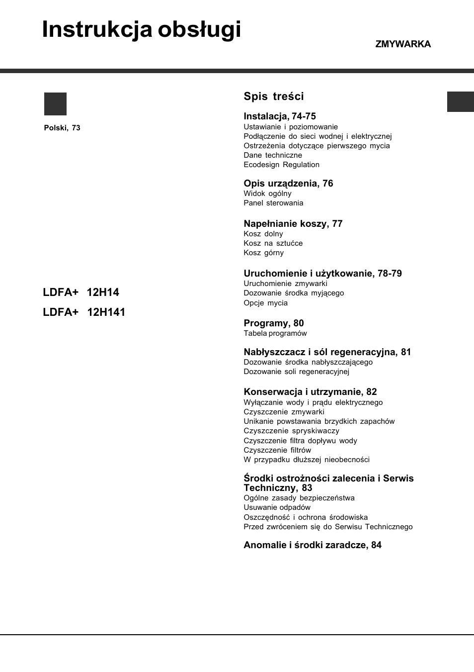 Instrukcja obsługi | Hotpoint Ariston LDFA+ 12H14 User Manual | Page 73 / 84