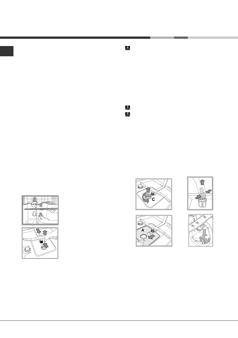 Care and maintenance, Shutting off the water and electricity supplies, Cleaning the dishwasher | Preventing unpleasant odours, Cleaning the sprayer arms, Cleaning the water inlet filter, Cleaning the filters | Hotpoint Ariston LFFA+ 8H141 X EU User Manual | Page 10 / 84