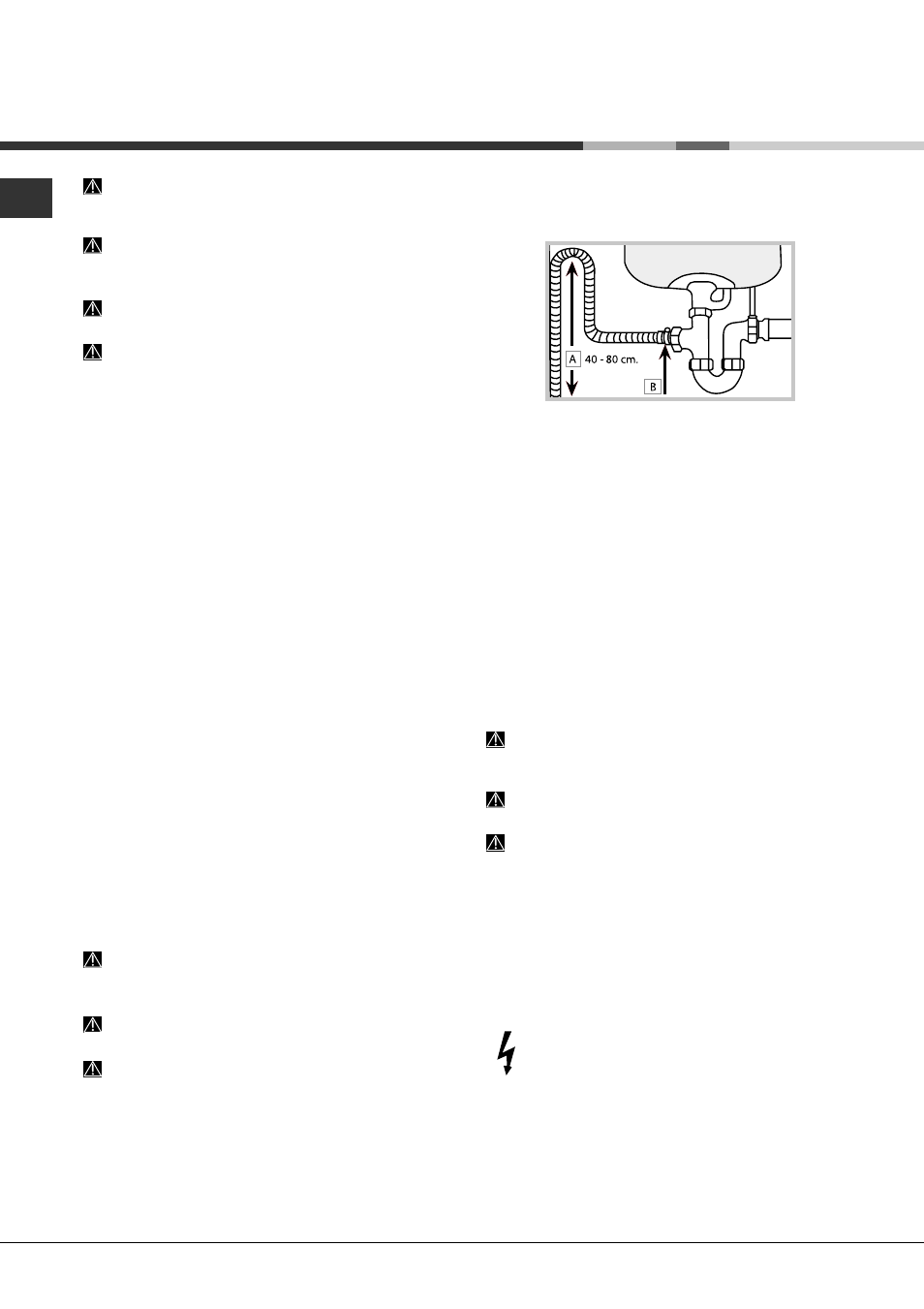 Installatie, Plaatsing en waterpas zetten, Hydraulische en elektrische aansluitingen | Hotpoint Ariston LFFA+ 8H141 X EU User Manual | Page 38 / 84