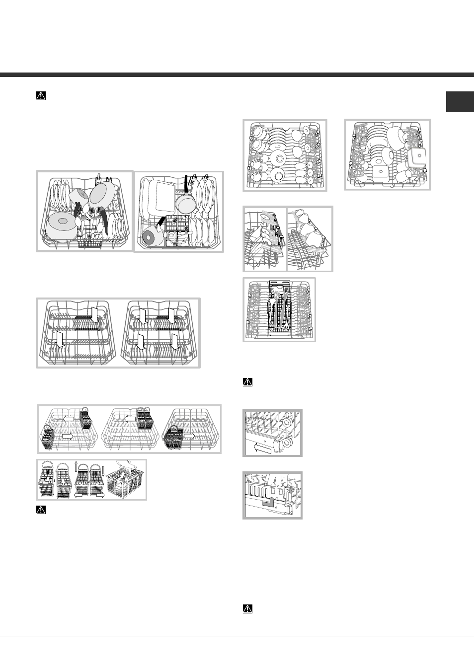 Cargar los cestos, Cesto superior, Cesto inferior y cesto para cubiertos | Hotpoint Ariston LFFA+ 8H141 X EU User Manual | Page 53 / 84