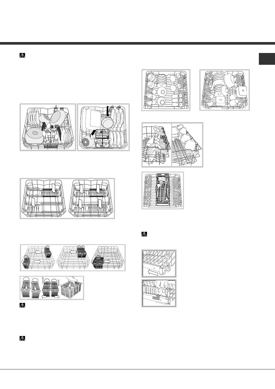 Carregar os cestos, Cesto inferior e cesto dos talheres, Cesto superior | Hotpoint Ariston LFFA+ 8H141 X EU User Manual | Page 65 / 84