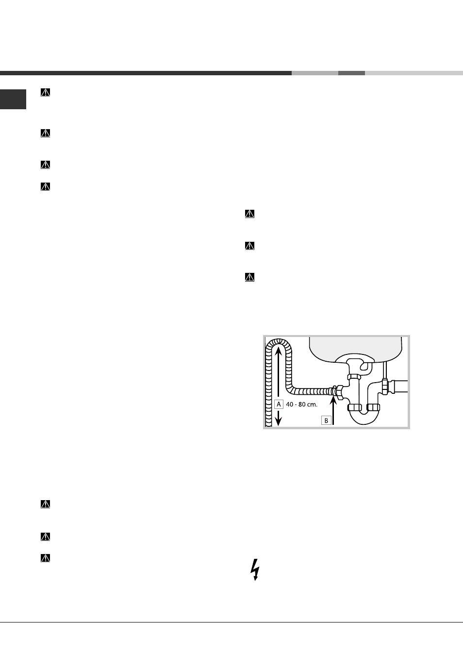 Installatie, Plaatsing en waterpas zetten, Hydraulische en elektrische aansluitingen | Hotpoint Ariston LFTA+ H2141 HX User Manual | Page 50 / 84