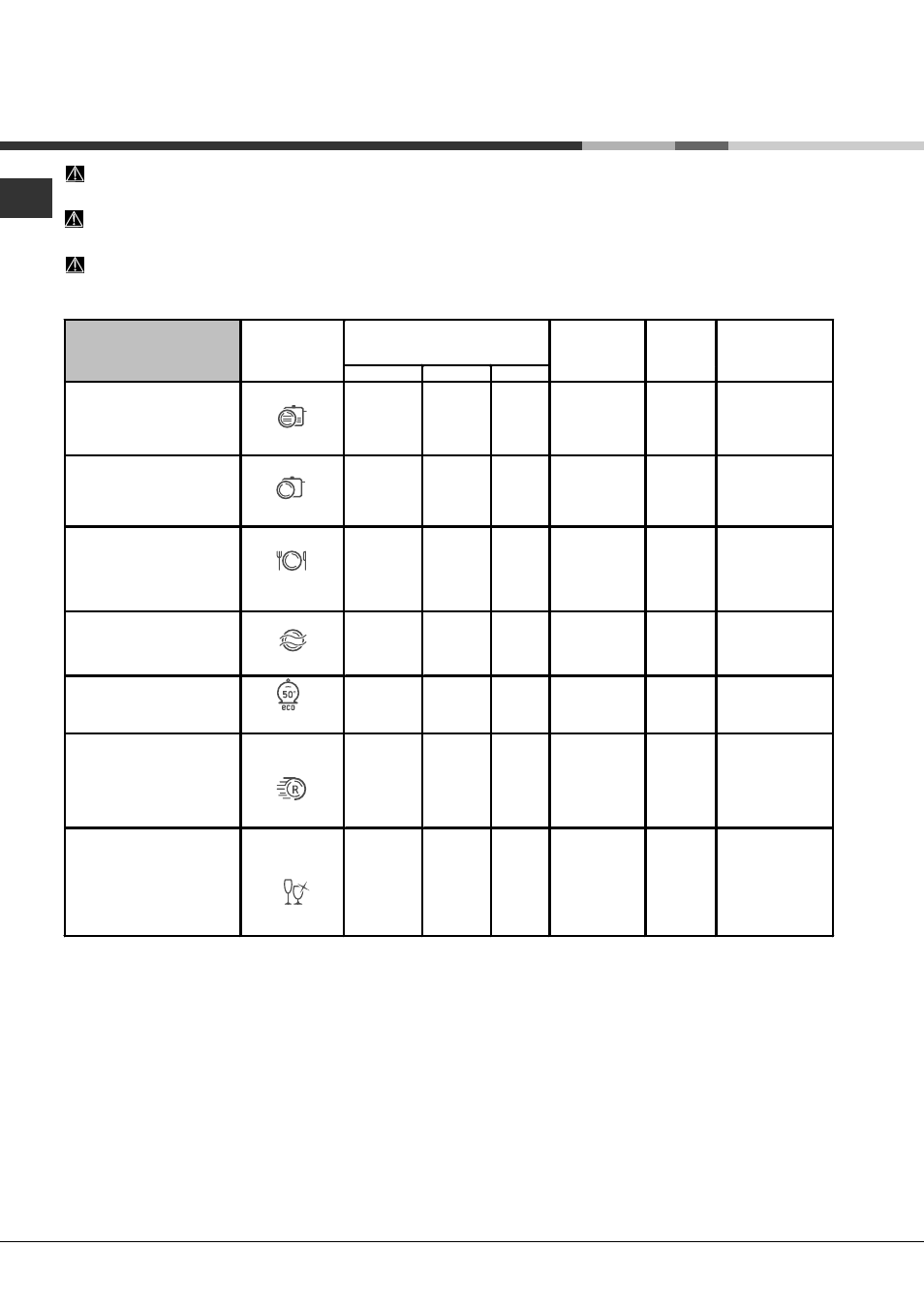 Spülprogramme | Hotpoint Ariston LFSA+ 2174 A IX.R User Manual | Page 44 / 84