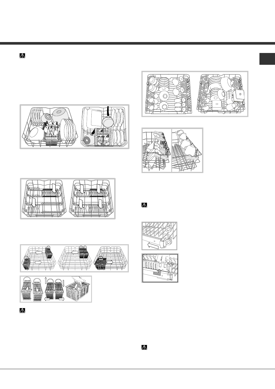 Carregar os cestos, Cesto inferior e cesto dos talheres, Cesto superior | Hotpoint Ariston LFSA+ 2174 A IX.R User Manual | Page 77 / 84