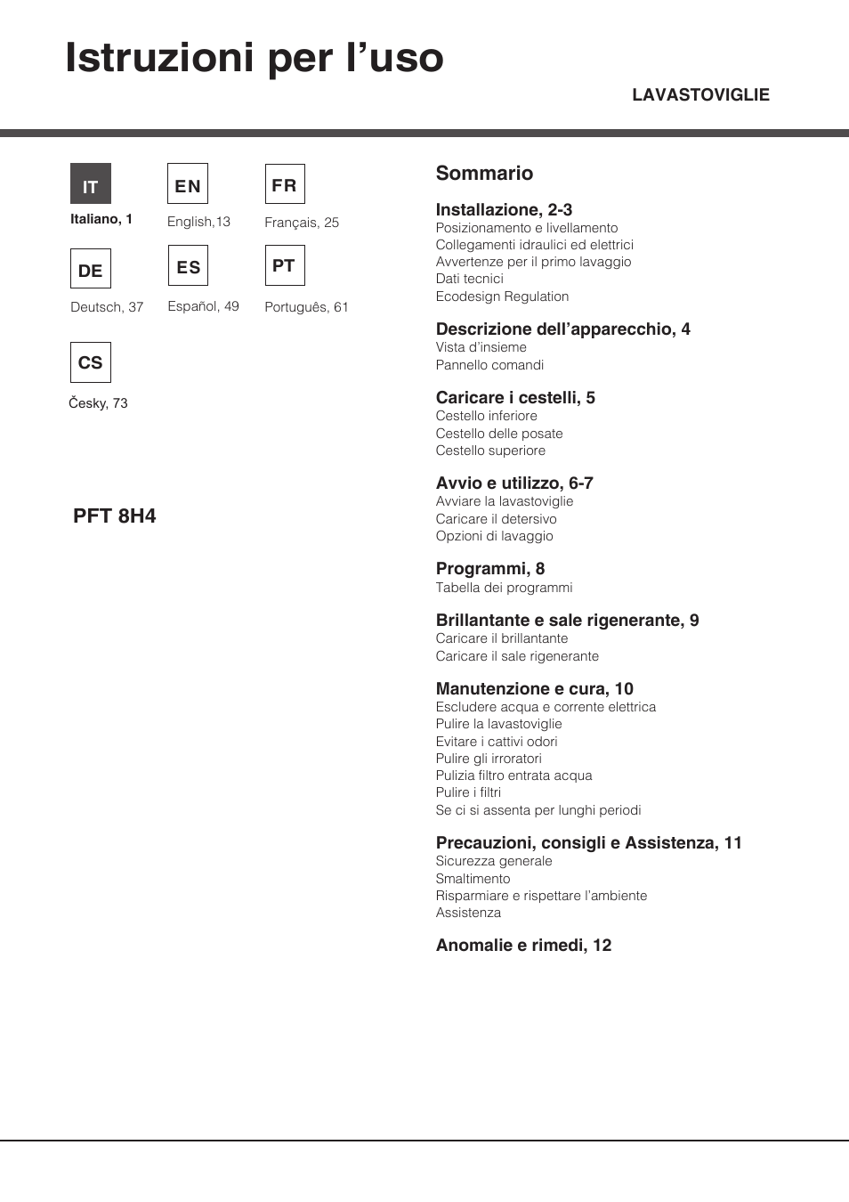 Hotpoint Ariston PFT 8H4X.R User Manual | 84 pages